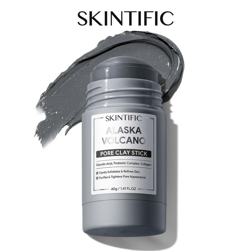 SKINTIFIC Alaska Volcano Pore Clay Stick Cleansing Blackhead Remover Face Mask Stick with Natural Clay Gentle Exfoliating Smoothing Skin Non-Drying Skincare