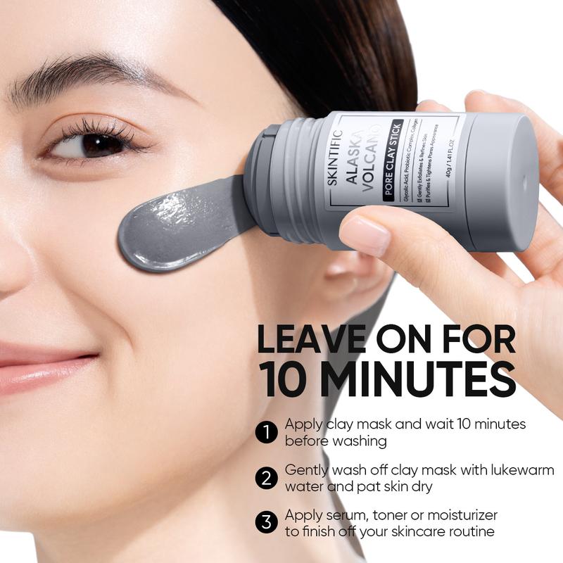 SKINTIFIC Alaska Volcano Pore Clay Stick Cleansing Blackhead Remover Face Mask Stick with Natural Clay Gentle Exfoliating Smoothing Skin Non-Drying Skincare