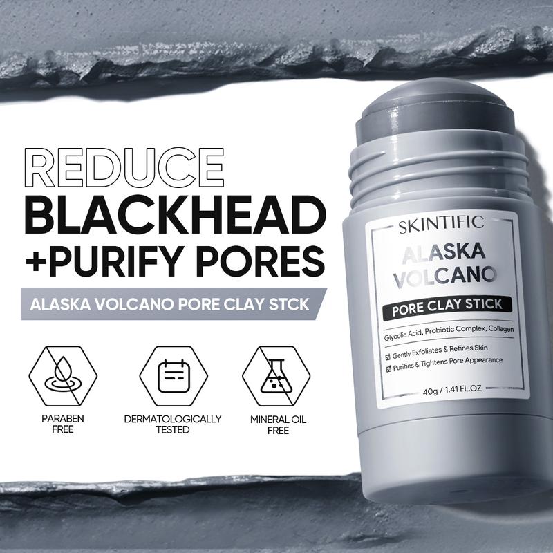 SKINTIFIC Alaska Volcano Pore Clay Stick Cleansing Blackhead Remover Face Mask Stick with Natural Clay Gentle Exfoliating Smoothing Skin Non-Drying Skincare