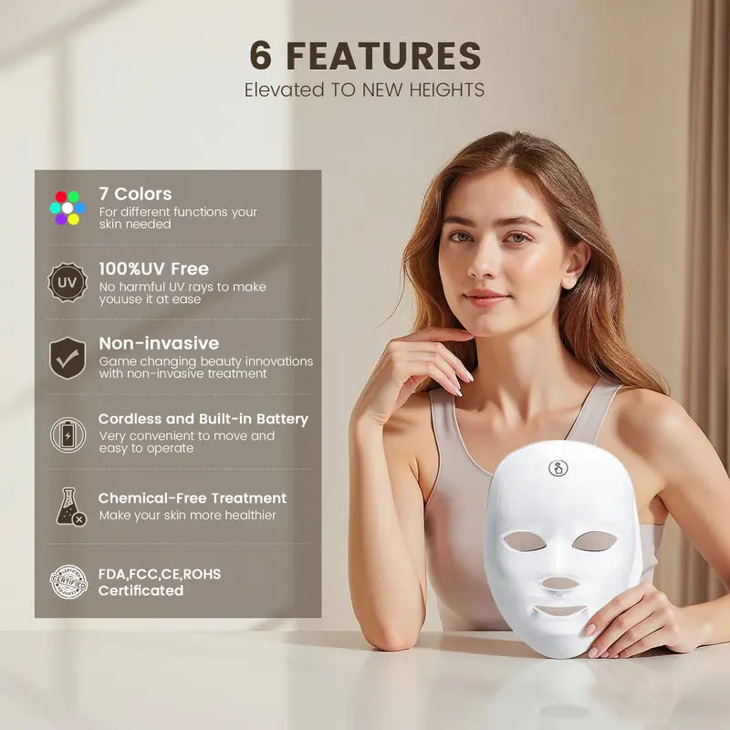 SHMHE Red light therapy mask, 7-color LED photorejuvenation mask, daily care photorejuvenation, wireless charging, ideal gift for women, Exceptional Summer Skincare and Beauty Products