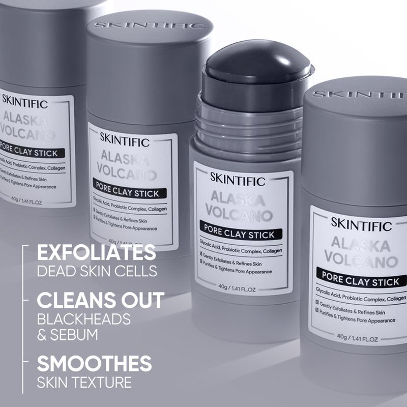 SKINTIFIC Alaska Volcano Pore Clay Stick Cleansing Blackhead Remover Face Mask Stick with Natural Clay Gentle Exfoliating Smoothing Skin Non-Drying Skincare