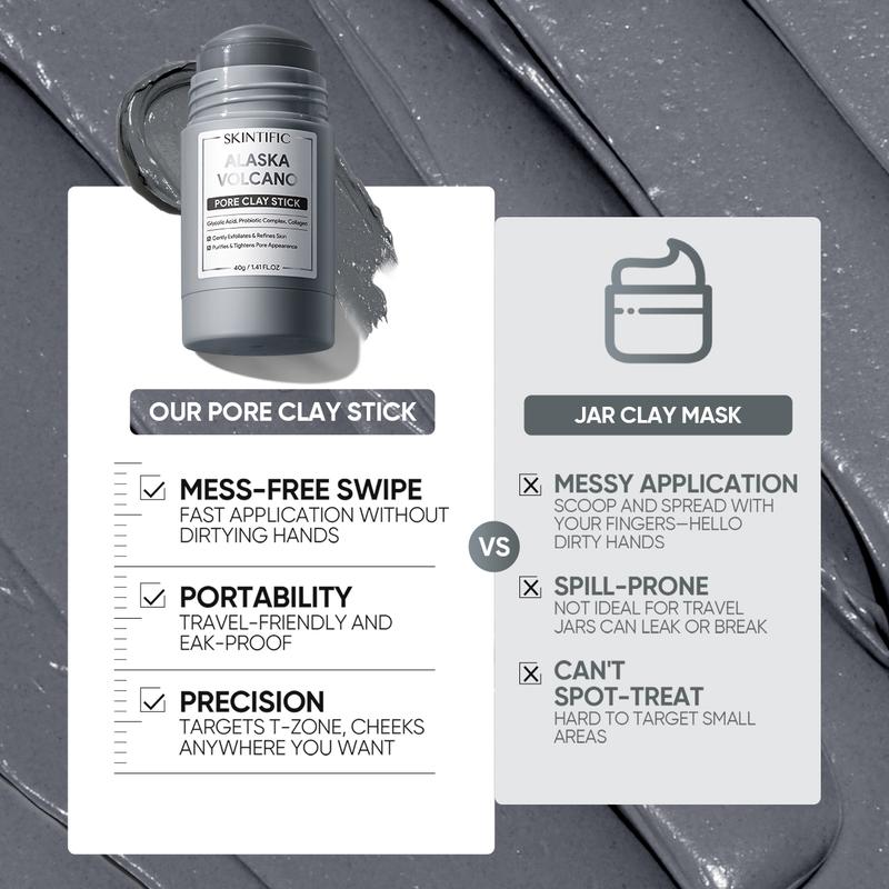 SKINTIFIC Alaska Volcano Pore Clay Stick Cleansing Blackhead Remover Face Mask Stick with Natural Clay Gentle Exfoliating Smoothing Skin Non-Drying Skincare