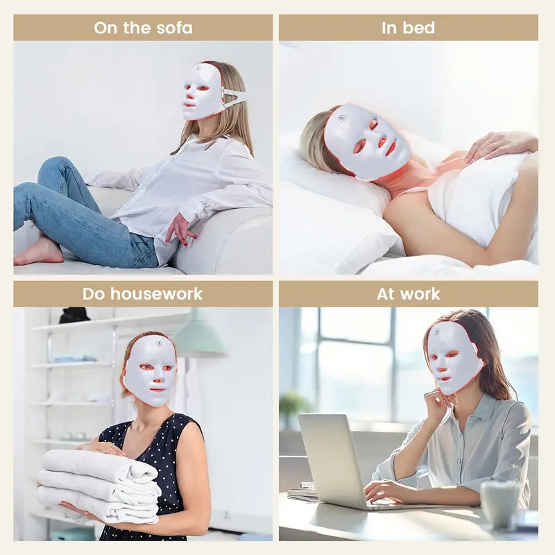 SHMHE Red light therapy mask, 7-color LED photorejuvenation mask, daily care photorejuvenation, wireless charging, ideal gift for women, Exceptional Summer Skincare and Beauty Products