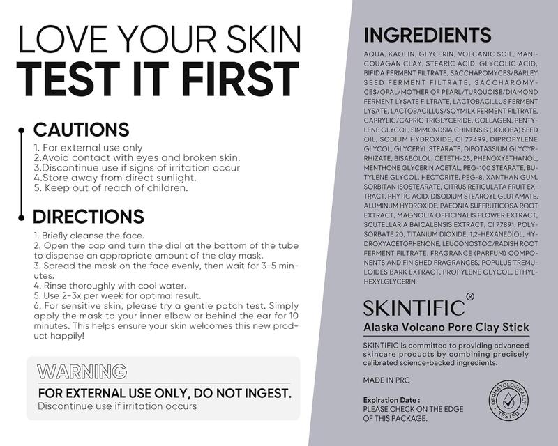 SKINTIFIC Alaska Volcano Pore Clay Stick Cleansing Blackhead Remover Face Mask Stick with Natural Clay Gentle Exfoliating Smoothing Skin Non-Drying Skincare